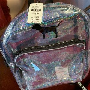 VS Pink glittered clear backpack